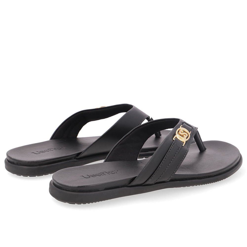 Chinelo Tira Couro Preto Monograma Preto 3