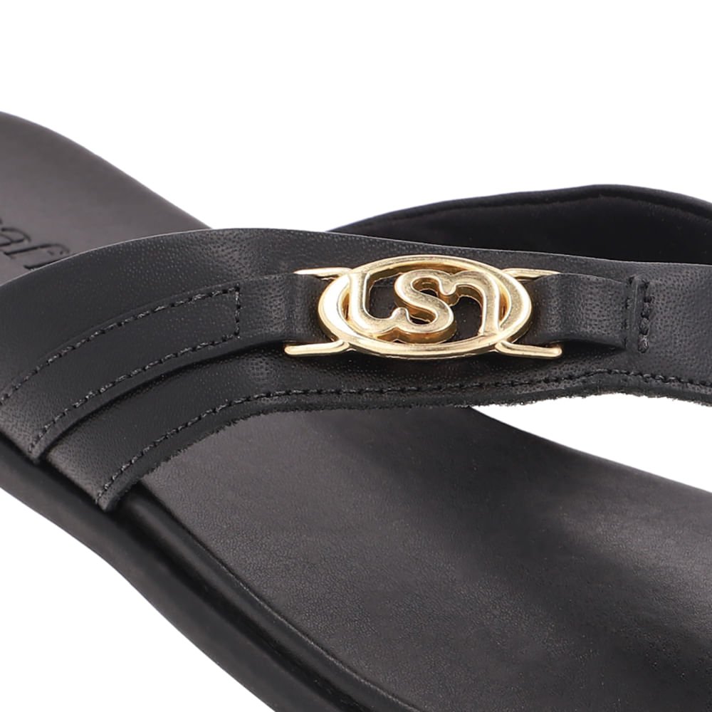 Chinelo Tira Couro Preto Monograma Preto 4