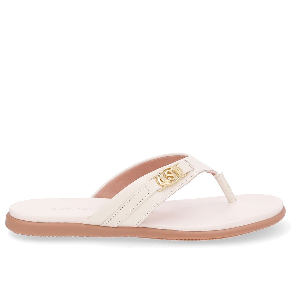Chinelo Tira Couro Branco Marfim Monograma