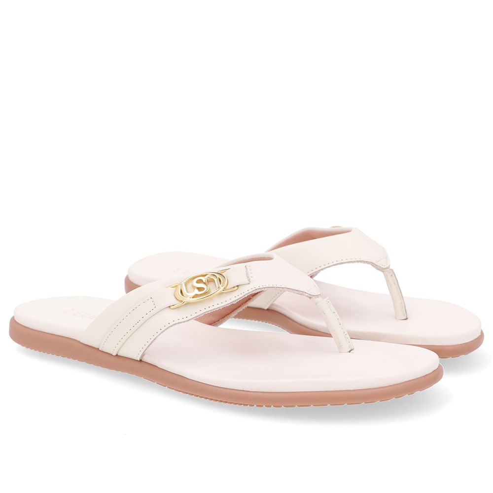 Chinelo Tira Couro Branco Marfim Monograma Branco 2