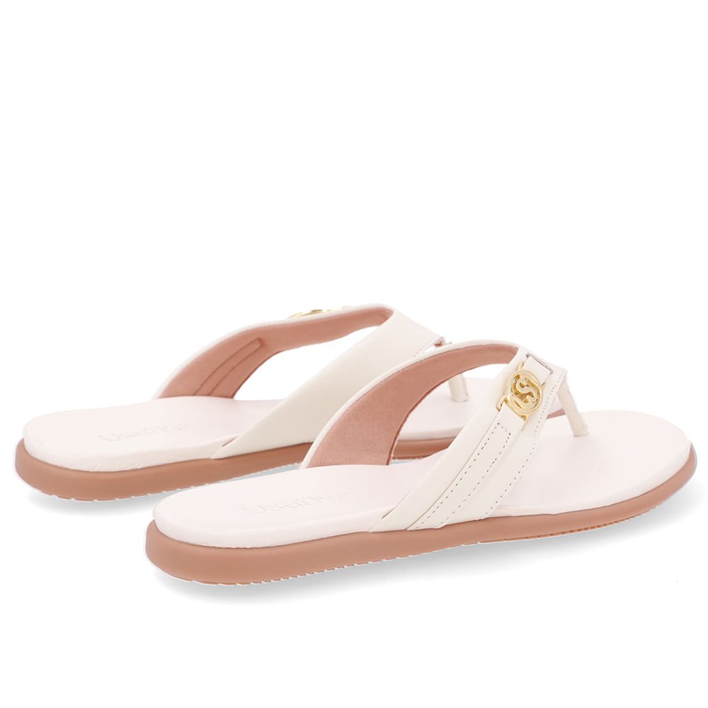 Chinelo Tira Couro Branco Marfim Monograma Branco 3