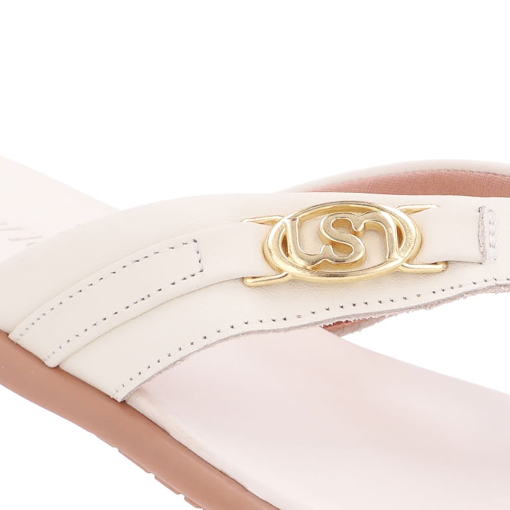 Chinelo Tira Couro Branco Marfim Monograma Branco 4