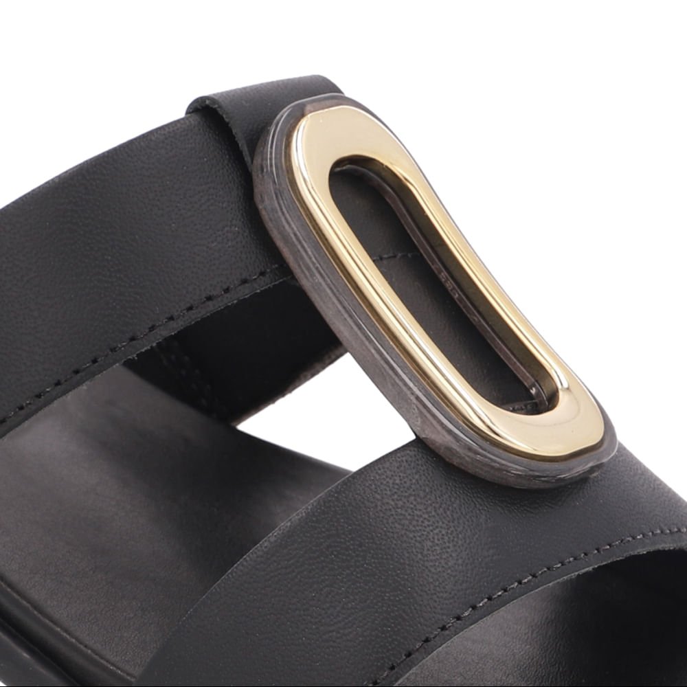 Slide Bico Redondo Couro Preto Enfeite Preto 4