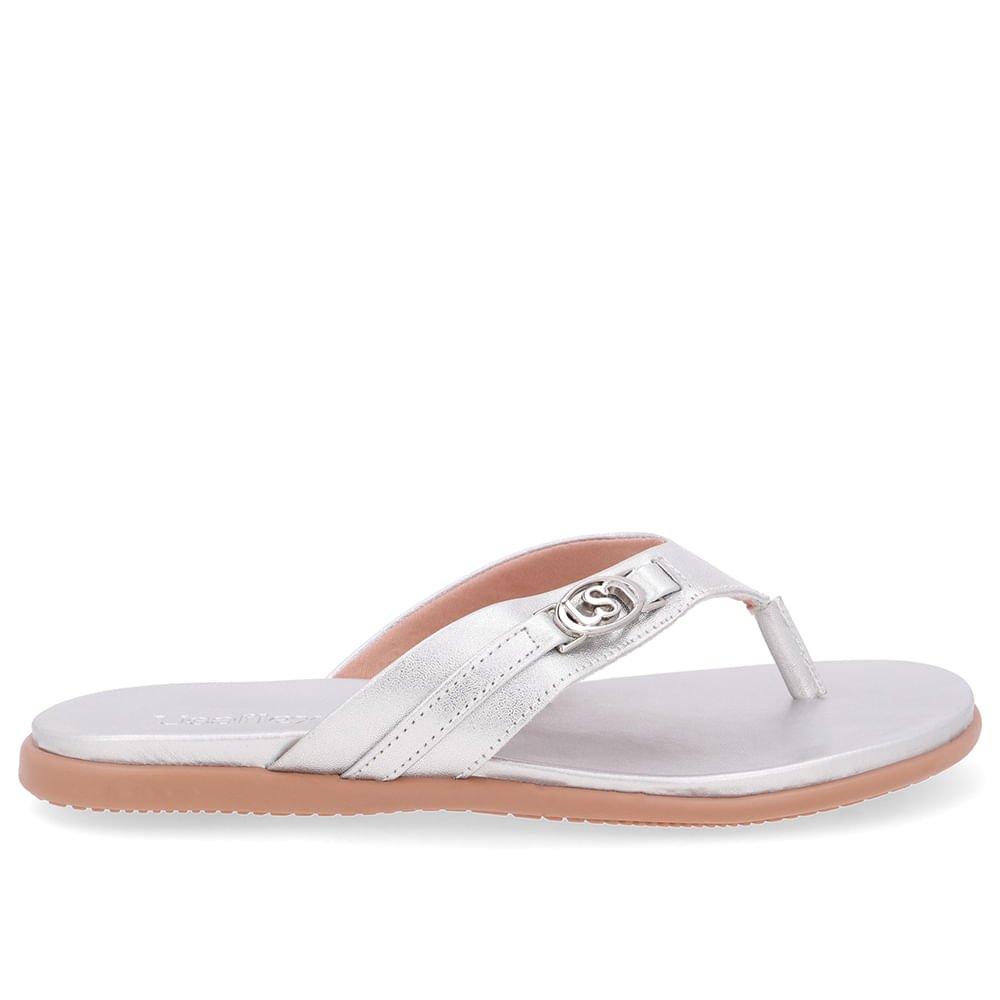 Chinelo Tira Couro Prata Monograma