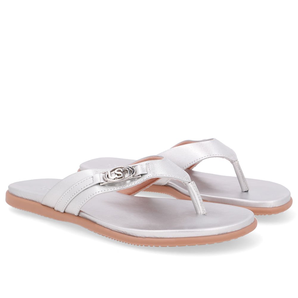 Chinelo Tira Couro Prata Monograma Prata 2