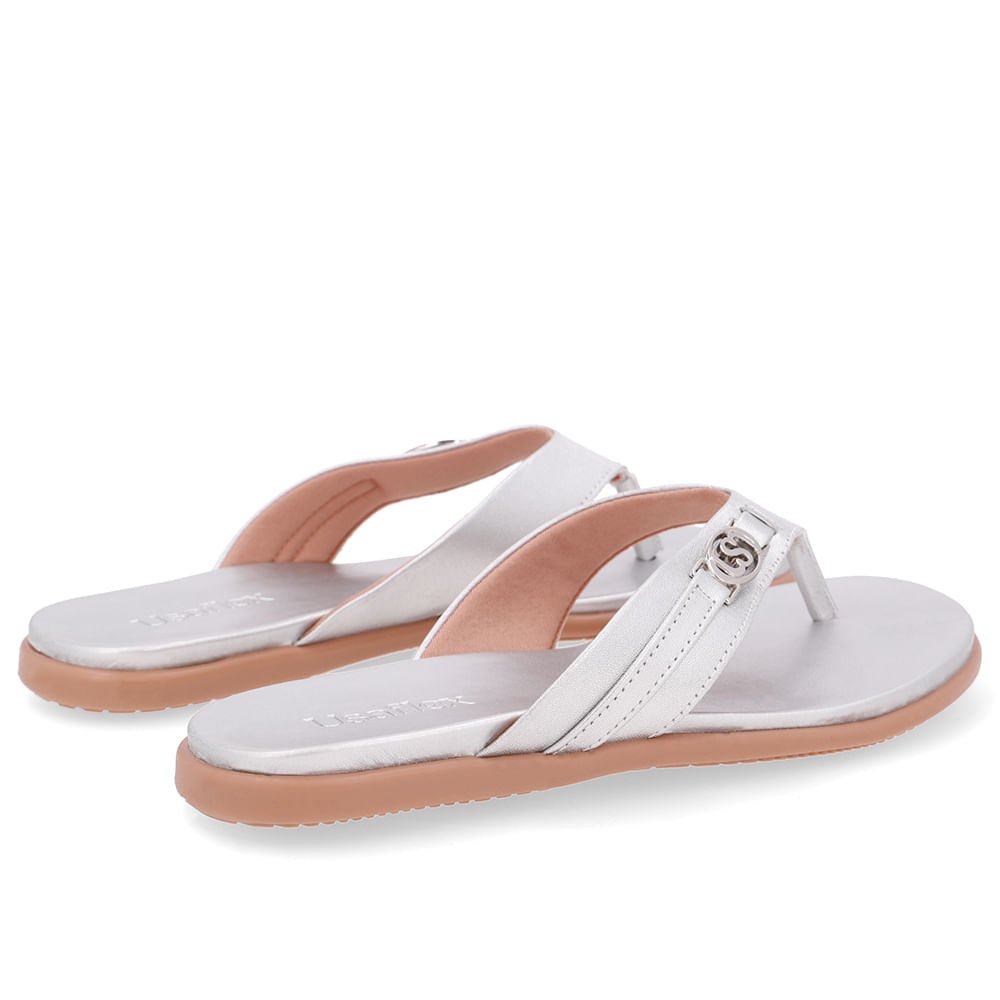 Chinelo Tira Couro Prata Monograma Prata 3