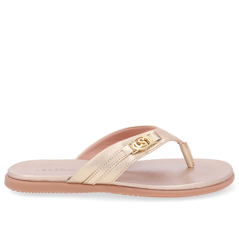 Chinelo Tira Couro Dourado Monograma