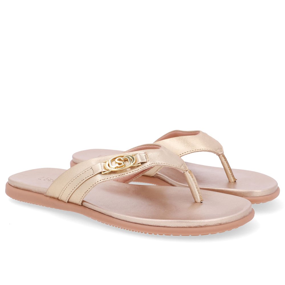 Chinelo Tira Couro Dourado Monograma Dourado 2