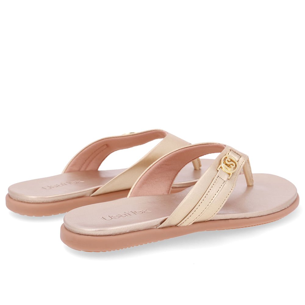 Chinelo Tira Couro Dourado Monograma Dourado 3