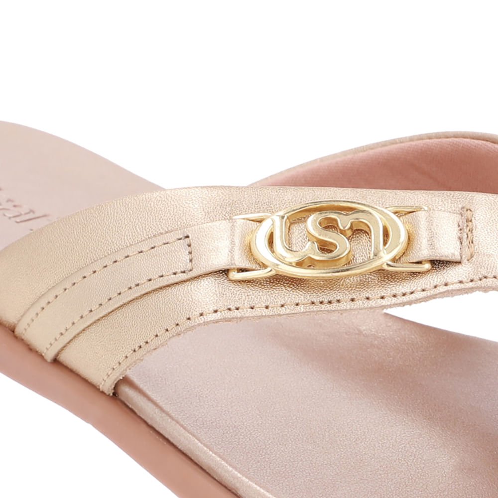 Chinelo Tira Couro Dourado Monograma Dourado 4