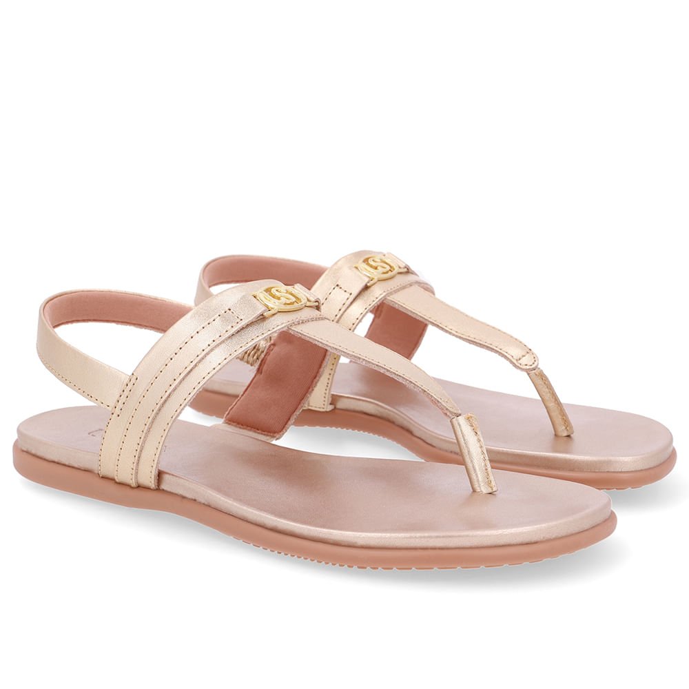 Sandália Rasteira Couro Dourada Dourado 2