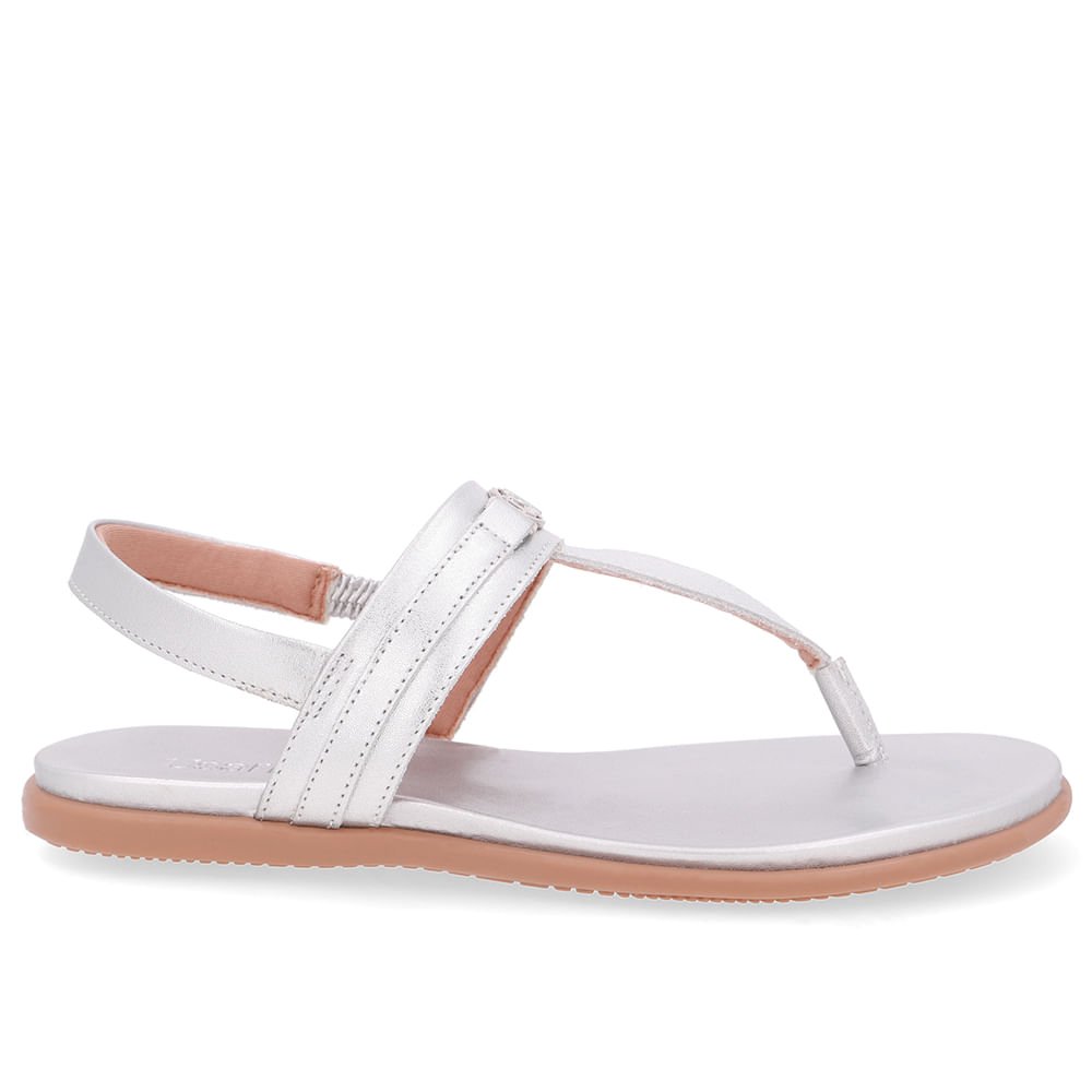 Sandália Rasteira Couro Prata