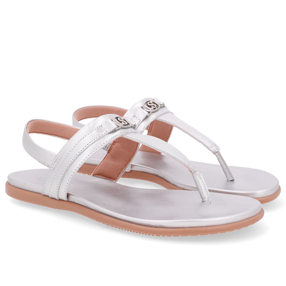 Sandália Rasteira Couro Prata Prata 2