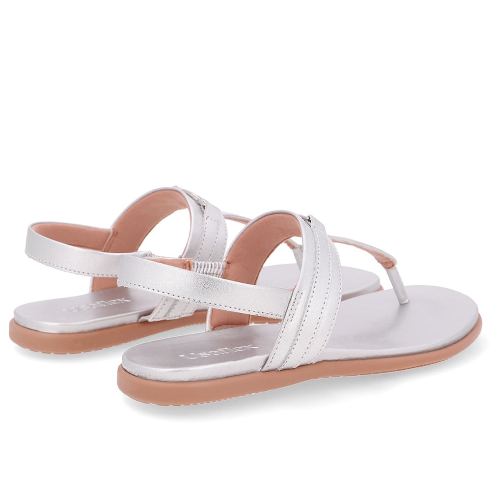 Sandália Rasteira Couro Prata Prata 3