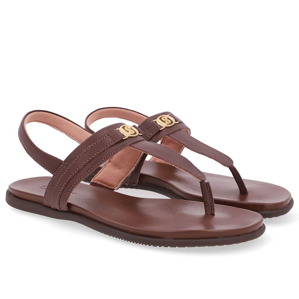 Sandália Rasteira Couro Marrom Marrom 2