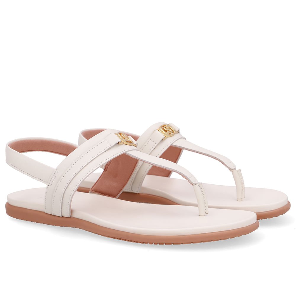 Sandália Rasteira Couro Branco Marfim Branco 2