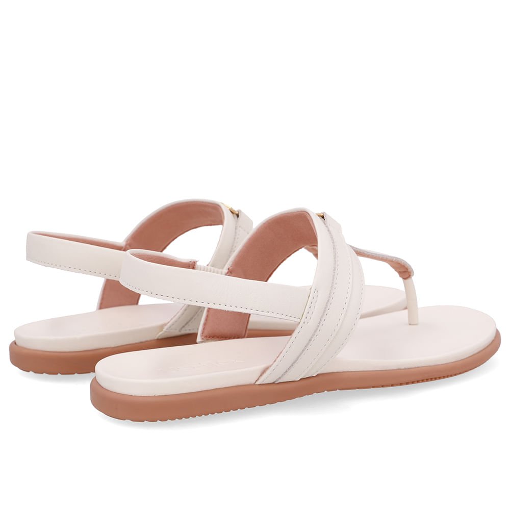 Sandália Rasteira Couro Branco Marfim Branco 3