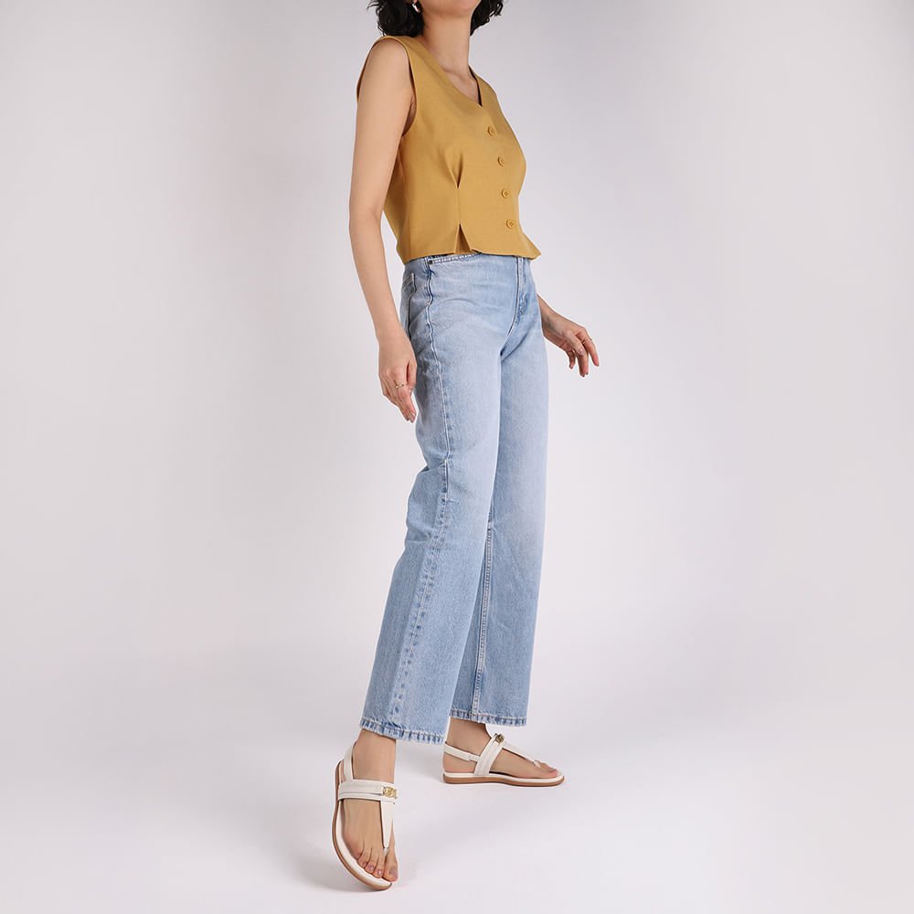 Sandália Rasteira Couro Branco Marfim Branco 4