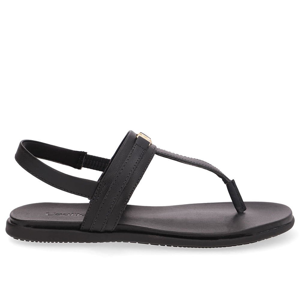 Sandália Rasteira Couro Preta