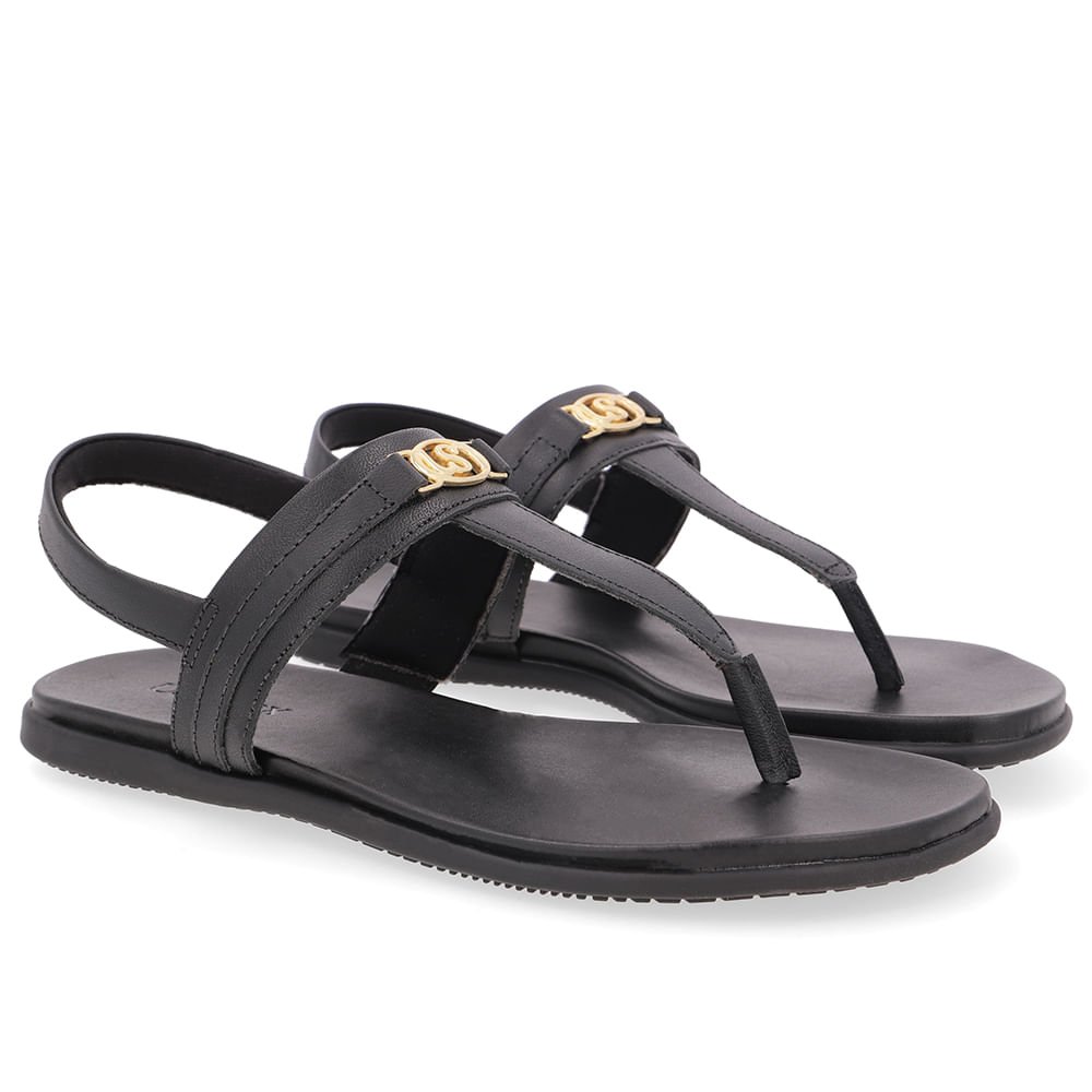 Sandália Rasteira Couro Preta Preto 2