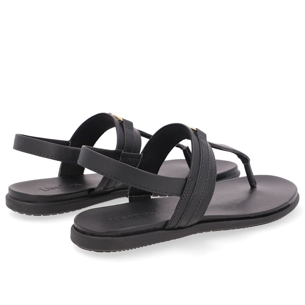 Sandália Rasteira Couro Preta Preto 3