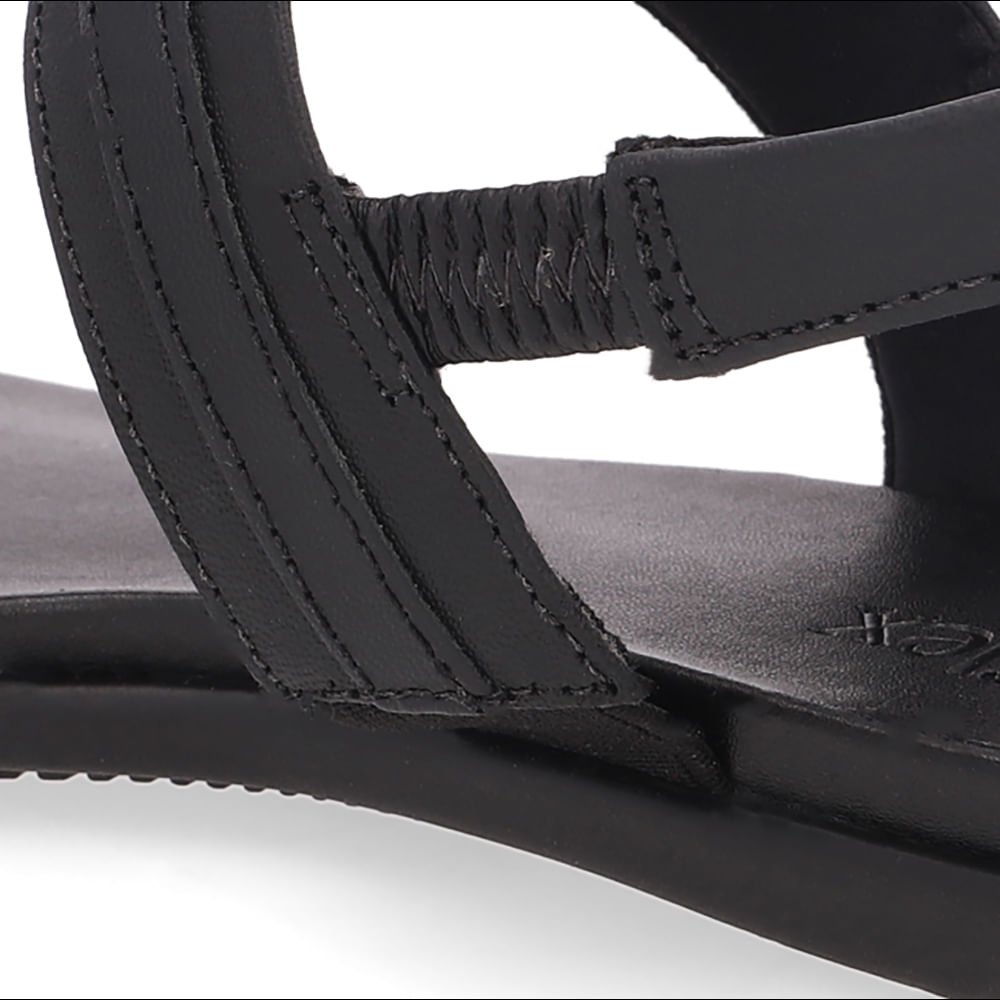Sandália Rasteira Couro Preta Preto 4