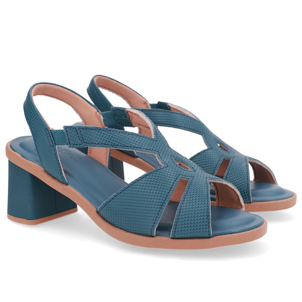 Sandália Salto Bloco Couro Azul Bico Redondo Azul 2