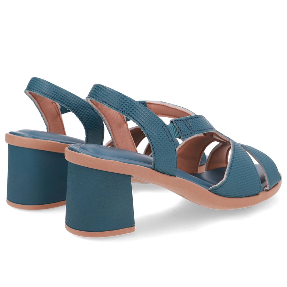 Sandália Salto Bloco Couro Azul Bico Redondo Azul 3