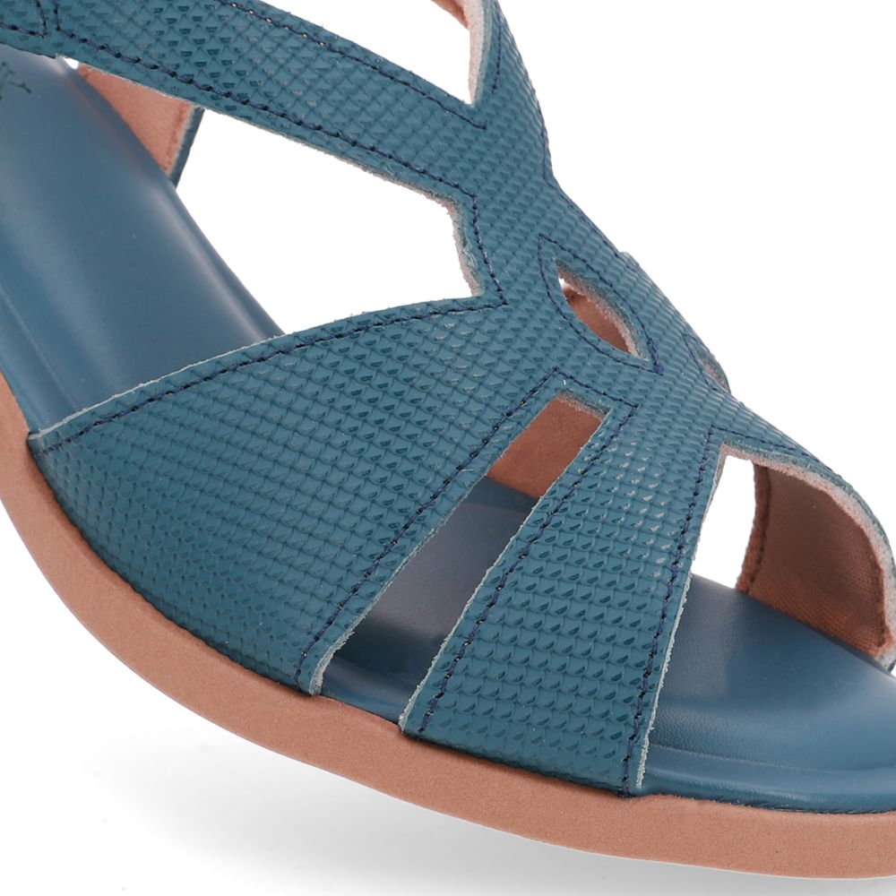 Sandália Salto Bloco Couro Azul Bico Redondo Azul 4