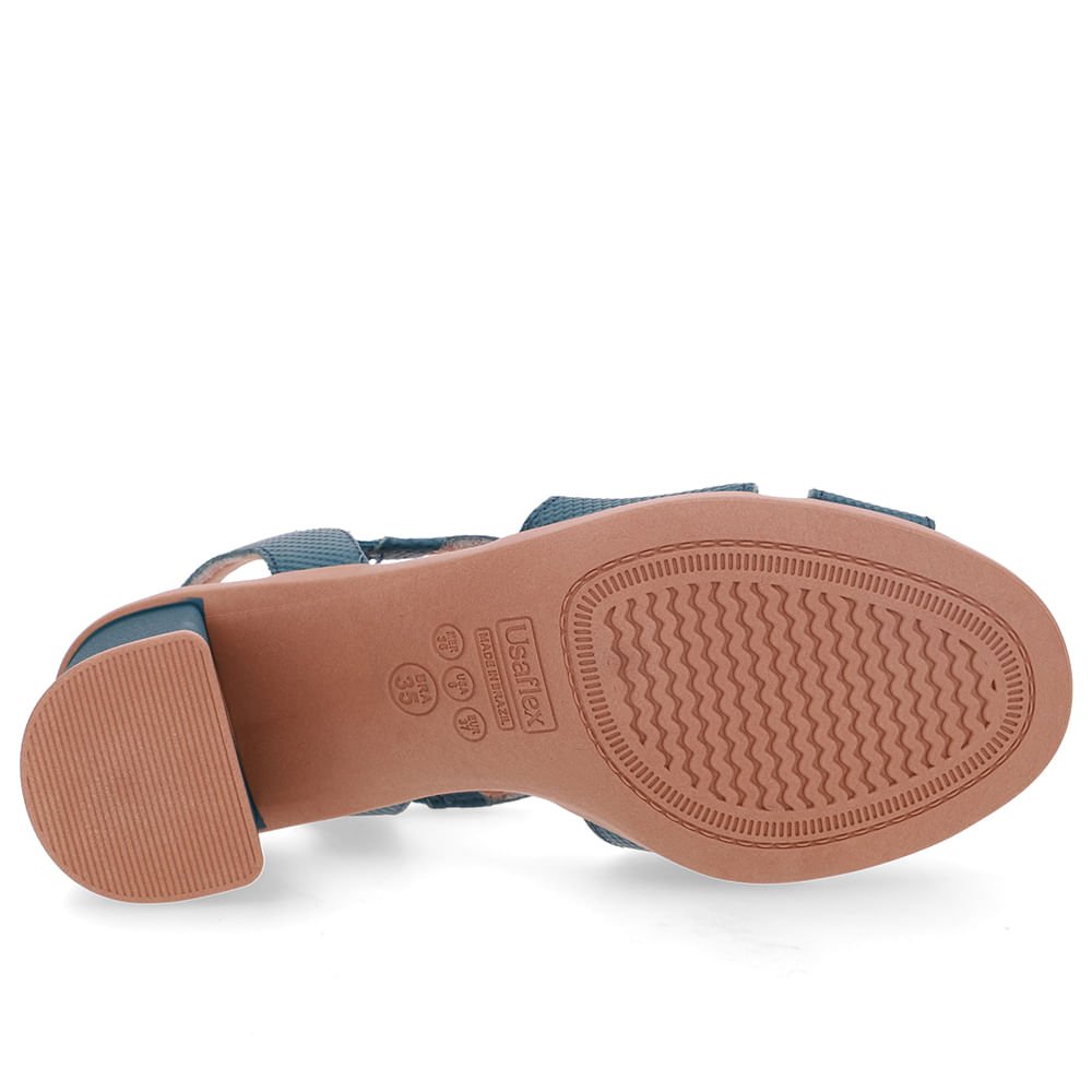 Sandália Salto Bloco Couro Azul Bico Redondo Azul 5