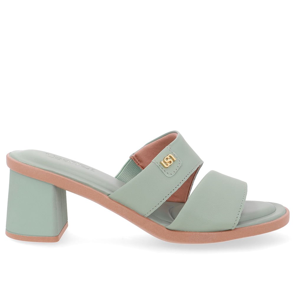 Tamanco Salto Bloco Couro Verde Duas Tiras