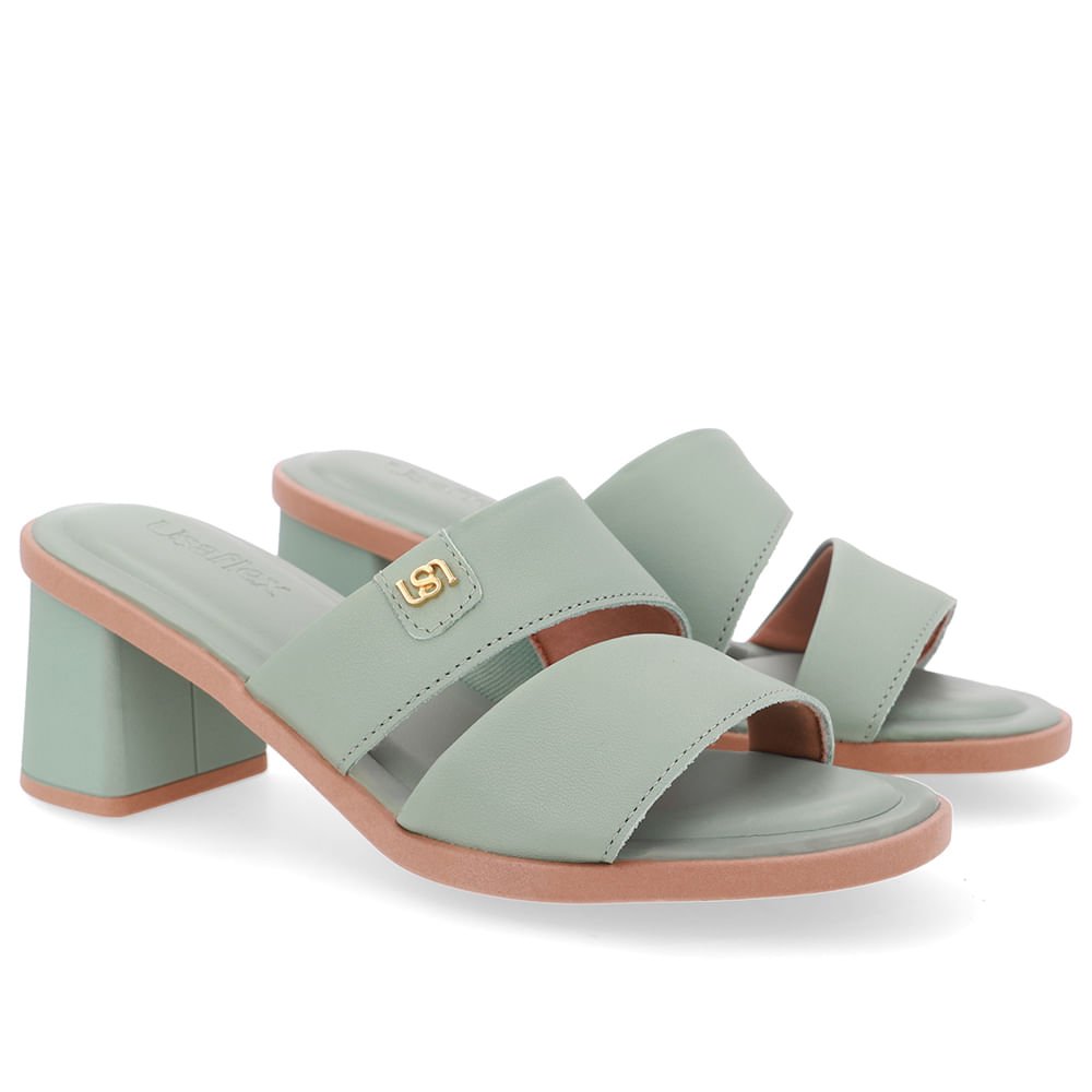 Tamanco Salto Bloco Couro Verde Duas Tiras Verde 2