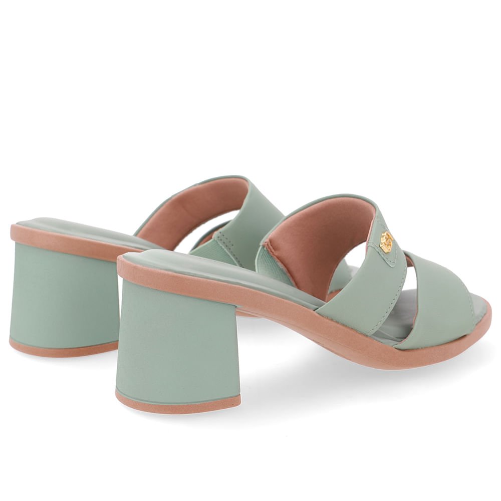 Tamanco Salto Bloco Couro Verde Duas Tiras Verde 3