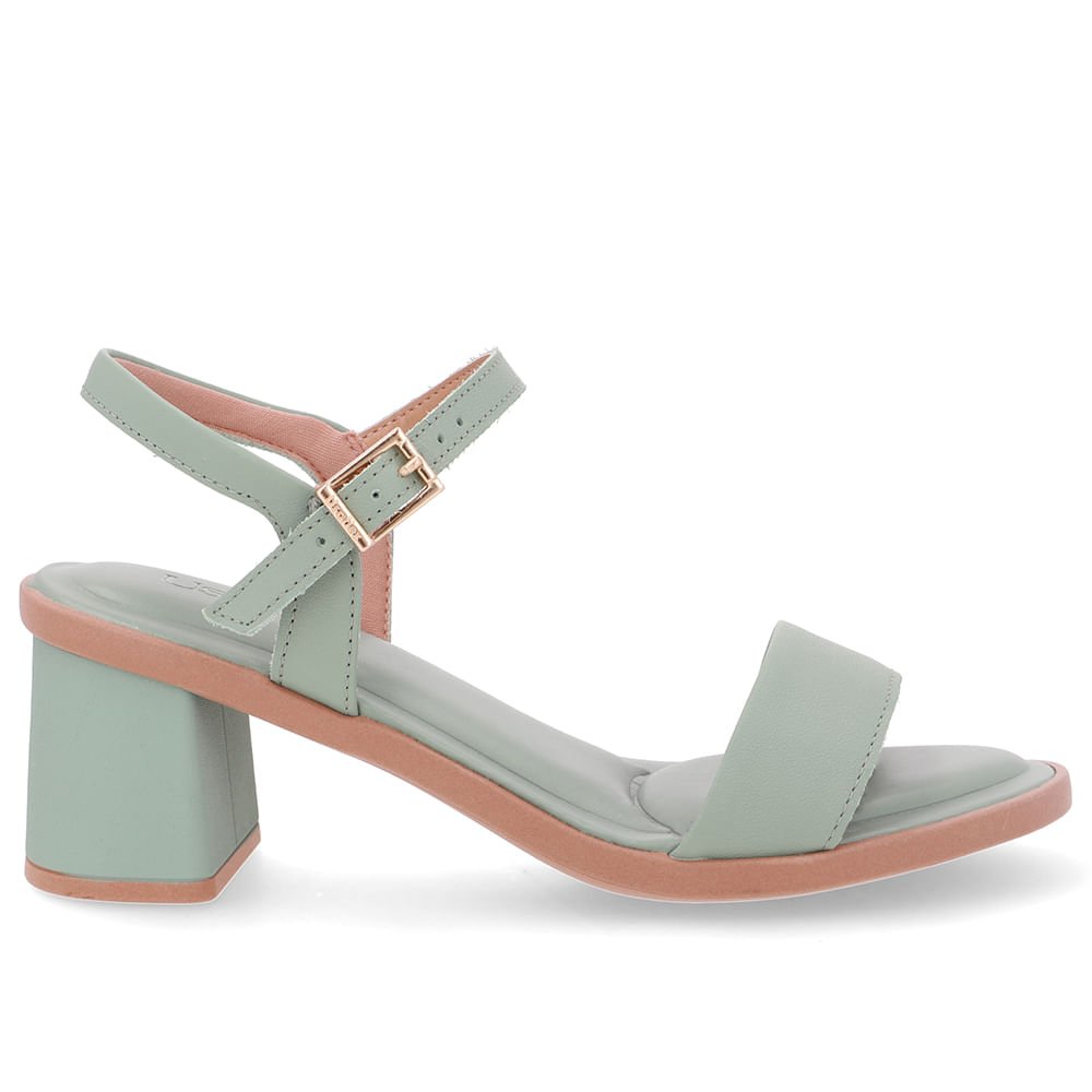 Sandália Salto Bloco Couro Verde