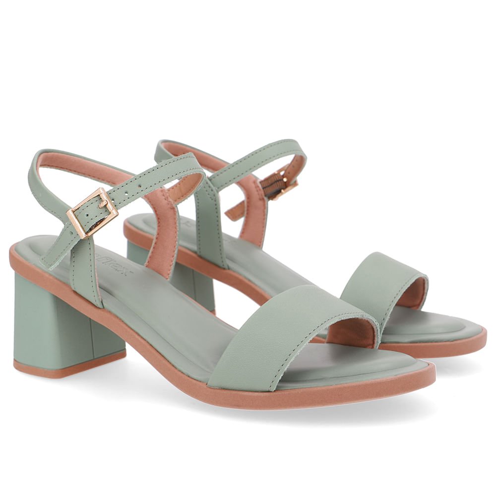 Sandália Salto Bloco Couro Verde Verde 2