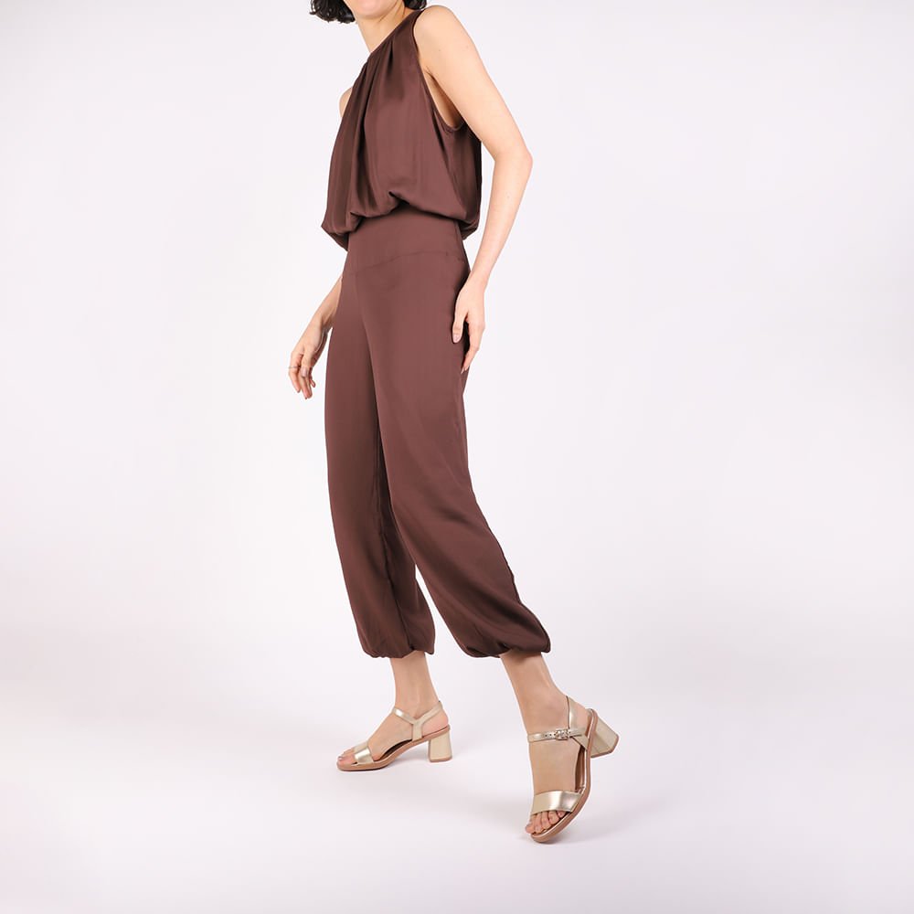 Sandália Salto Bloco Couro Dourada Dourado 4