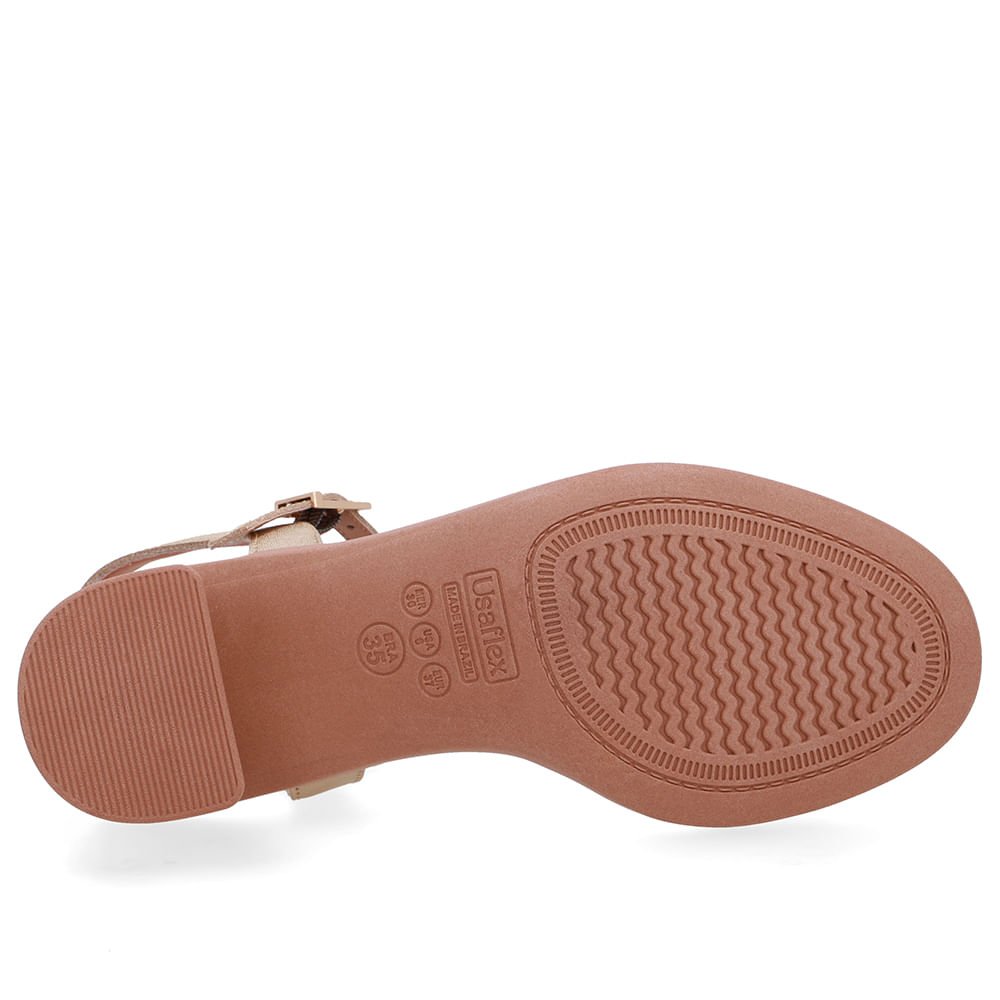 Sandália Salto Bloco Couro Dourada Dourado 5