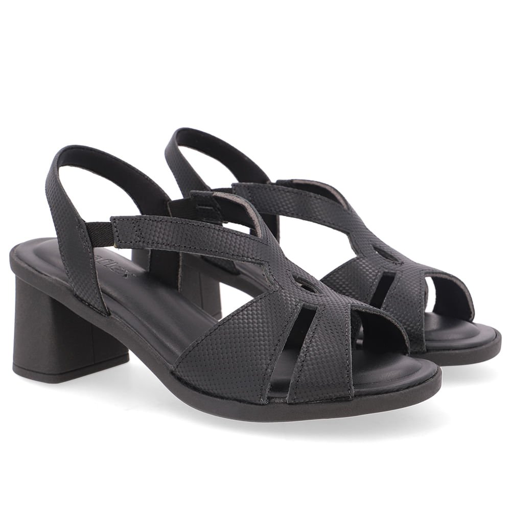 Sandália Salto Bloco Couro Preta Bico Redondo Preto 2