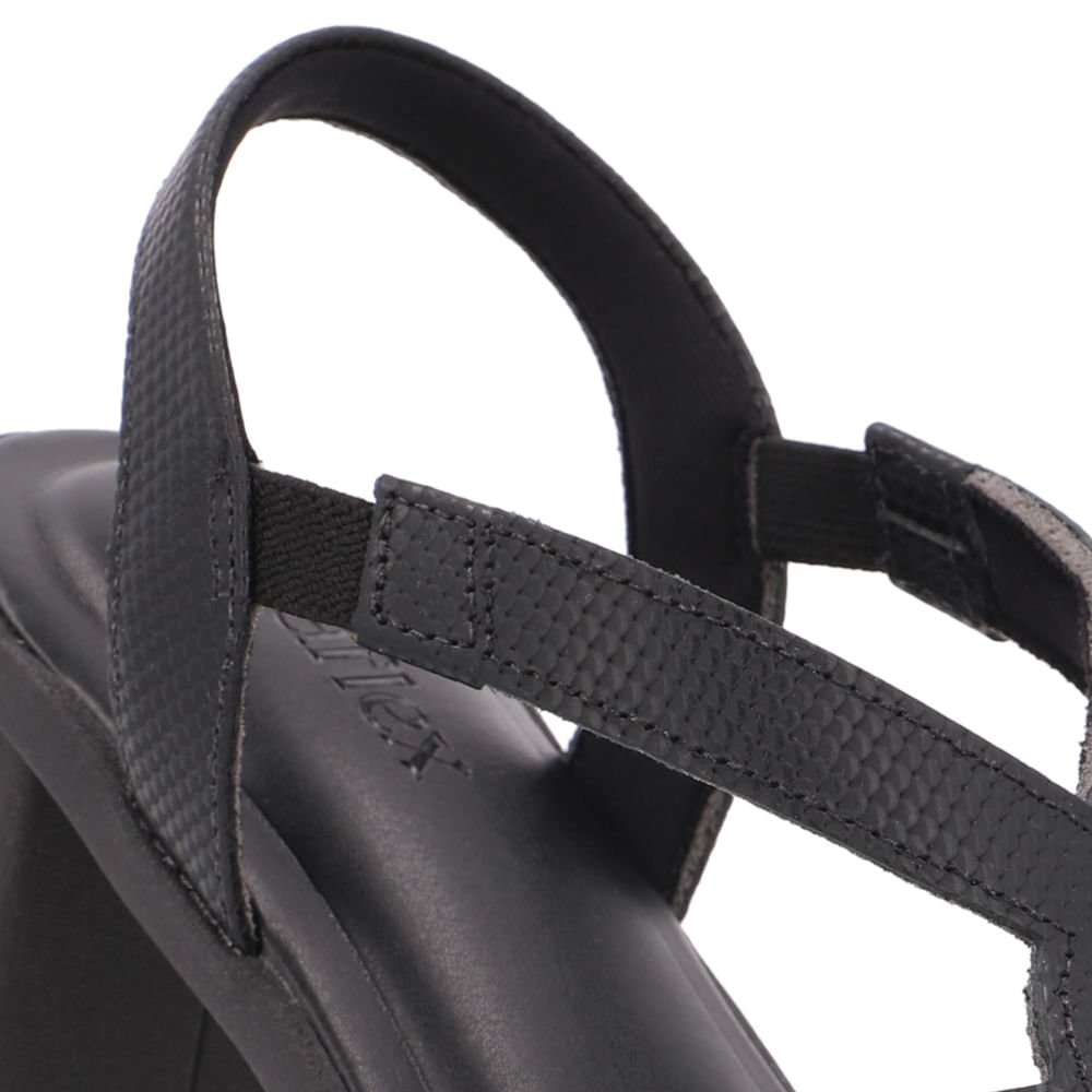 Sandália Salto Bloco Couro Preta Bico Redondo Preto 4