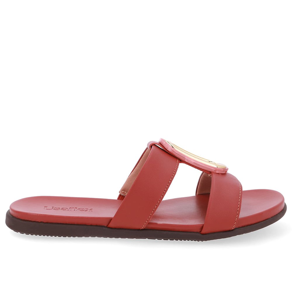 Slide Bico Redondo Couro Marrom Enfeite