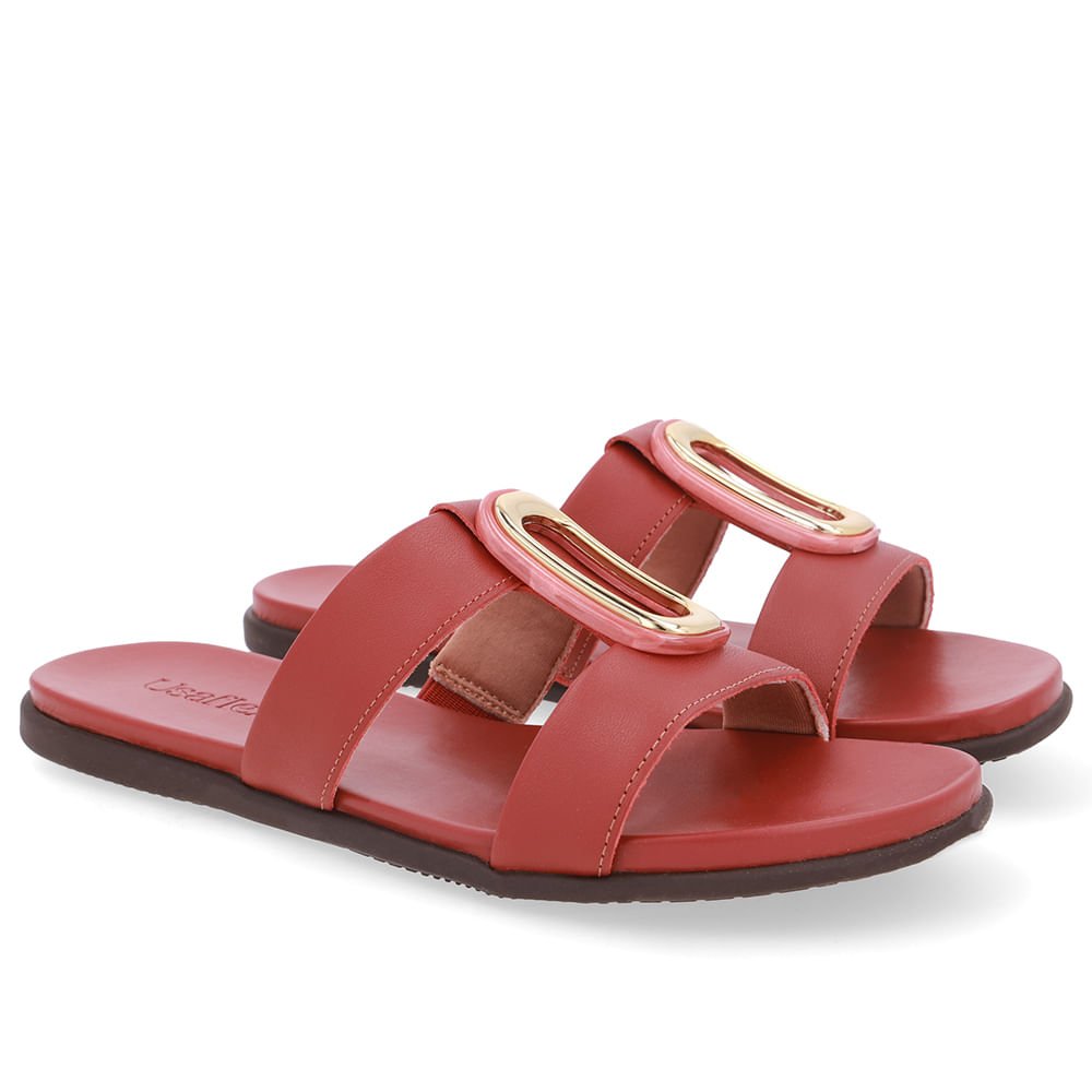 Slide Bico Redondo Couro Marrom Enfeite Marrom 2