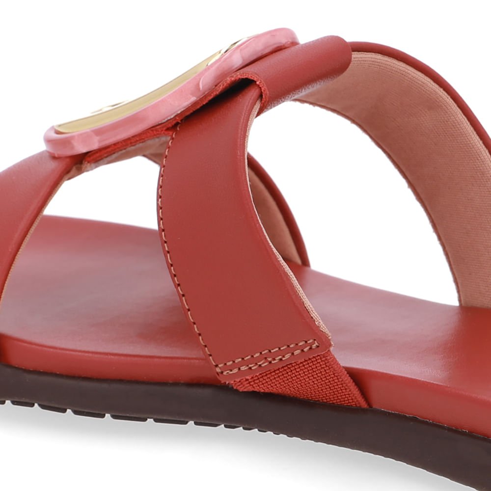 Slide Bico Redondo Couro Marrom Enfeite Marrom 4