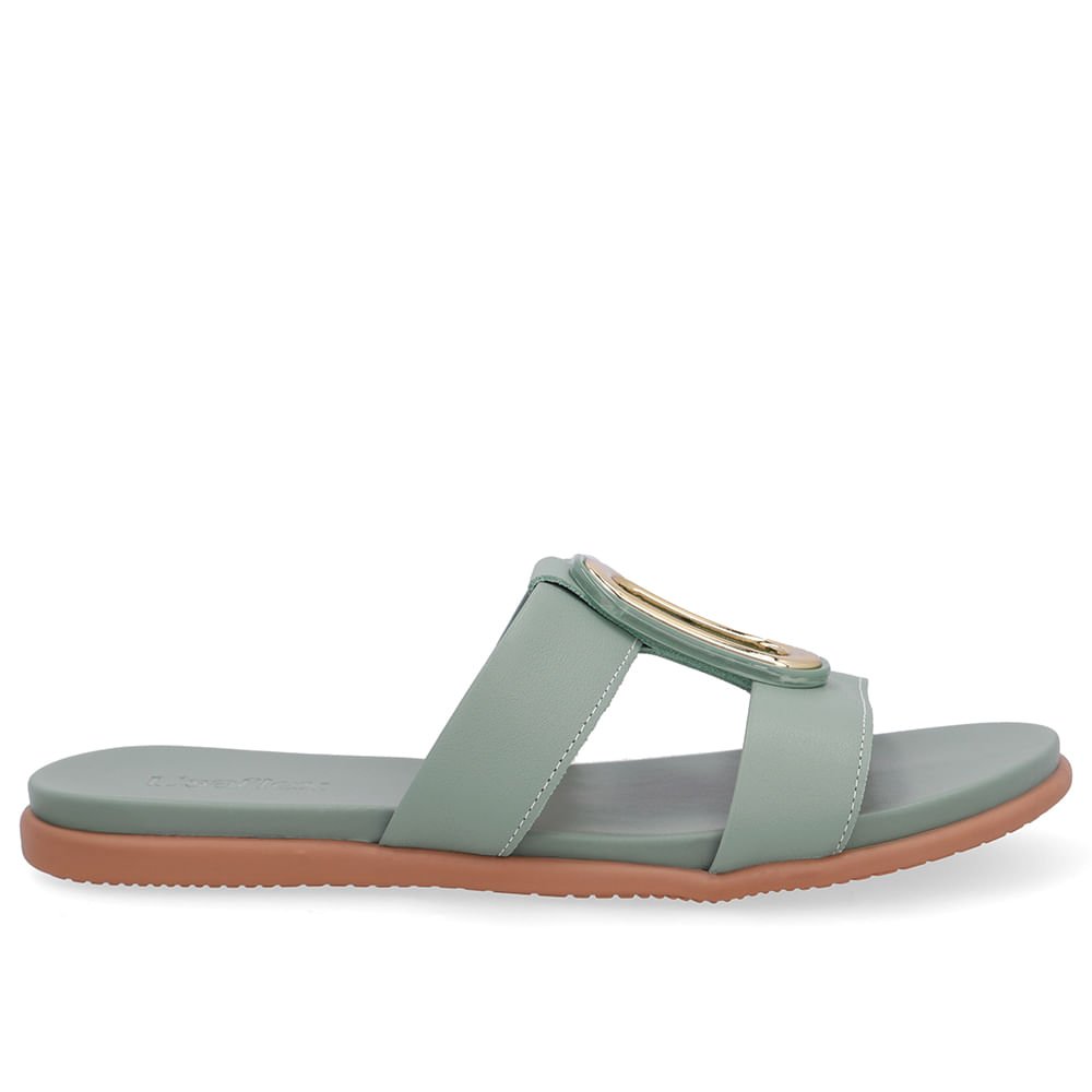 Slide Bico Redondo Couro Verde Enfeite