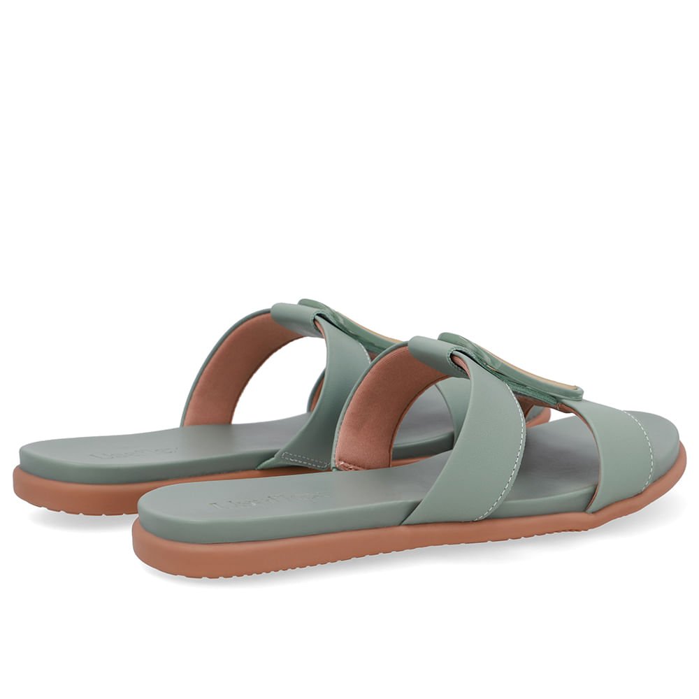 Slide Bico Redondo Couro Verde Enfeite Verde 3