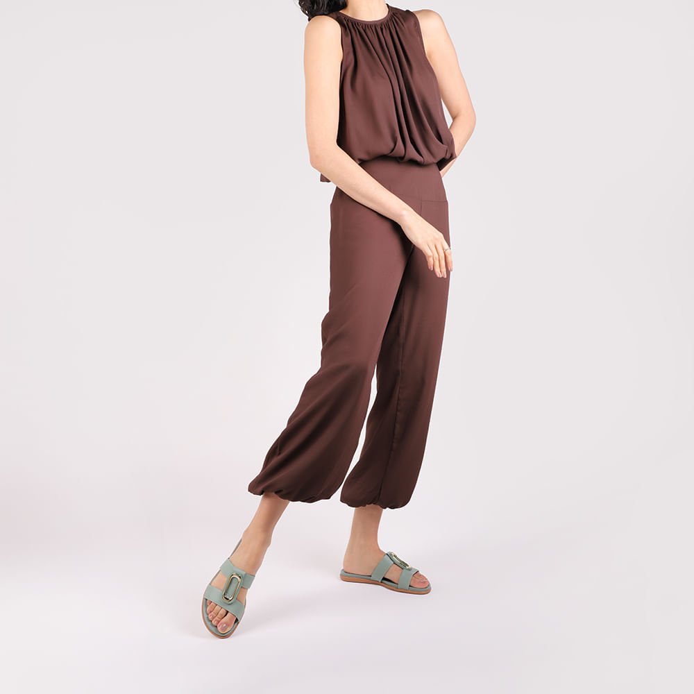 Slide Bico Redondo Couro Verde Enfeite Verde 4