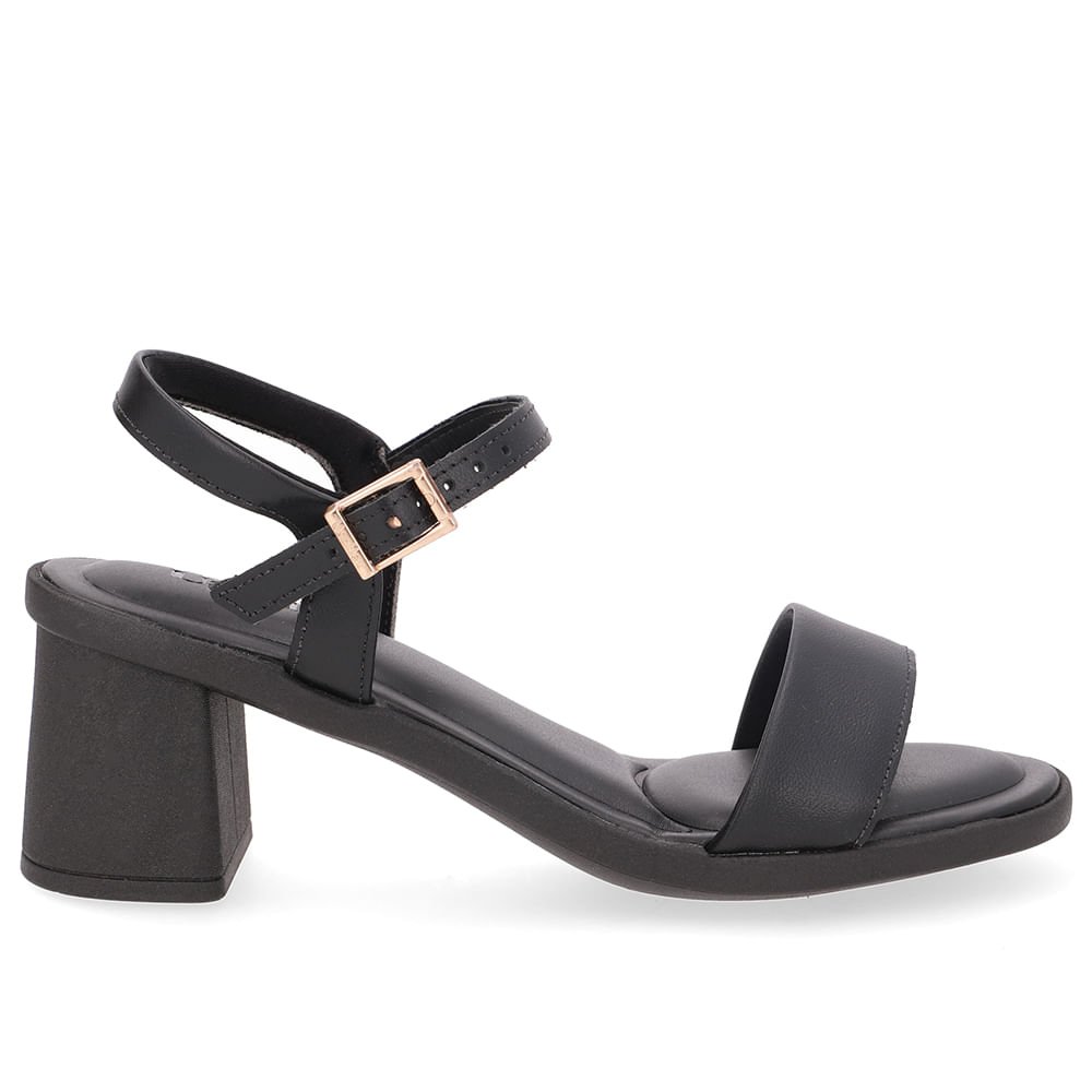 Sandália Salto Bloco Couro Preta