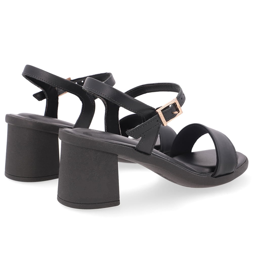 Sandália Salto Bloco Couro Preta Preto 3