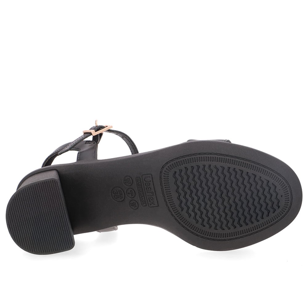 Sandália Salto Bloco Couro Preta Preto 5