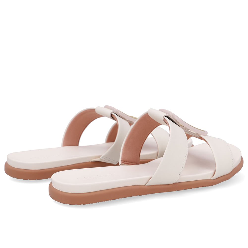 Slide Bico Redondo Couro Branco Marfim Enfeite Branco 3