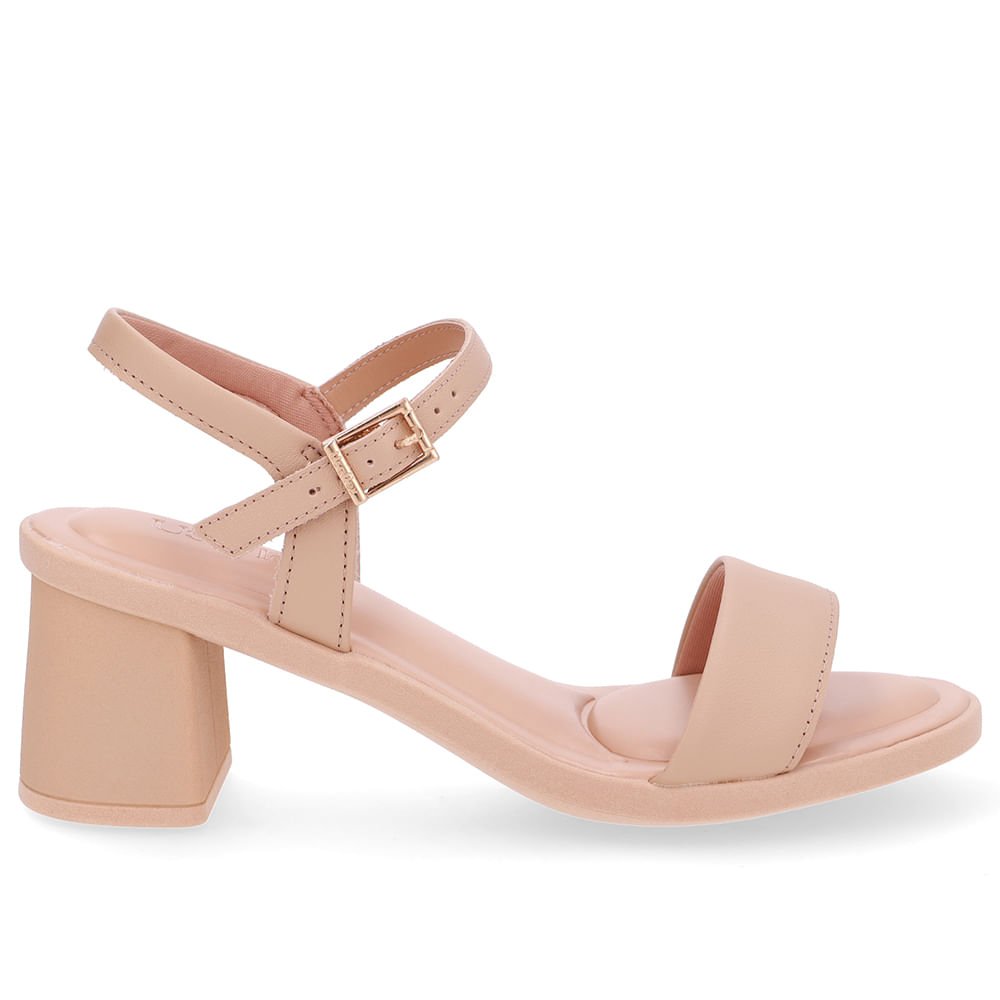 Sandália Salto Bloco Couro Bege